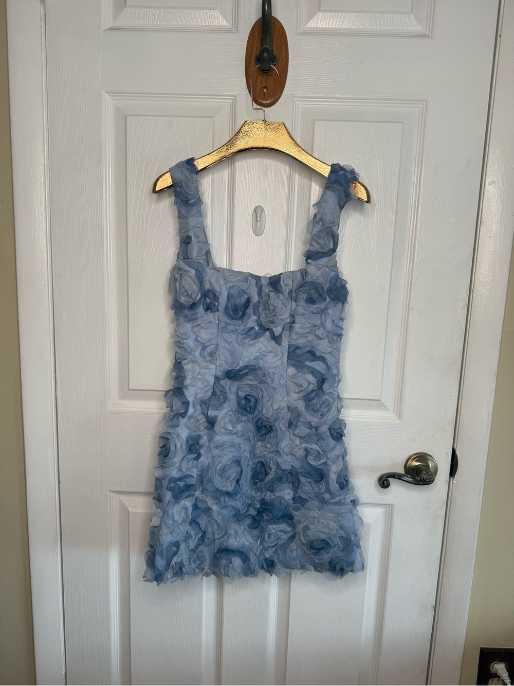 Oh Polly Blue Floral Appliqué corset mini dress